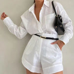 Cotton and Linen Long Sleeve Loose Shorts Set