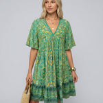 Brooke Flemming | V-Neck Flared Sleeve Paisley Mini Dress For Women