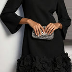 Black Round Neck 3D Floral Ruffle Hem Mini Dress