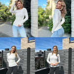 Zeagoo Langarmshirt Damen Rundhals Basic T-Shirt