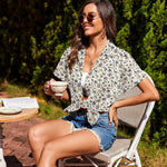 Zeagoo Linen Shirts Cotton Short Sleeve V Neck Button Down Blouses