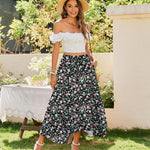 Zeagoo Women High Waisted Long Skirt Flowy Drawstring Maxi Skirt