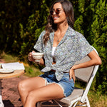 Zeagoo Linen Shirts Cotton Short Sleeve V Neck Button Down Blouses