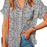 Zeagoo Linen Shirts Cotton Short Sleeve V Neck Collared Blouses