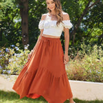 Zeagoo Women High Waisted Long Skirt Flowy Drawstring Maxi Skirt