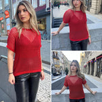 Zeagoo Short Sleeve Crochet Sweater Tops