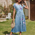 Zeagoo Midi A Line Dress Short Sleeve Casual Flowy Tiered Sundress (US Only)