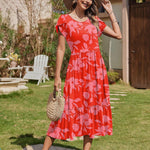 Zeagoo Midi A Line Dress Short Sleeve Casual Flowy Tiered Sundress (US Only)