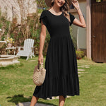 Zeagoo Midi A Line Dress Short Sleeve Casual Flowy Tiered Sundress (US Only)