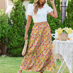 Zeagoo Maxi Skirts Boho Pleated A-Line Flowy Swing Skirt