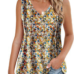 Zeagoo Pleated Tank Tops Loose Fit V Neck Sleeveless Tops