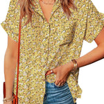 Zeagoo Linen Shirts Cotton Short Sleeve V Neck Collared Blouses