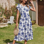 Zeagoo Midi A Line Dress Short Sleeve Casual Flowy Tiered Sundress (US Only)