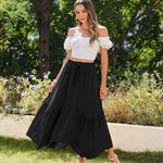 Zeagoo Women High Waisted Long Skirt Flowy Drawstring Maxi Skirt