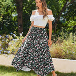 Zeagoo Women High Waisted Long Skirt Flowy Drawstring Maxi Skirt