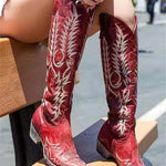 Vintage Western Cowboy Embroidered Knee-High Boots