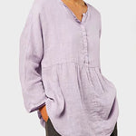 Zeagoo Plus Size Cotton and Linen Casual Loose V-neck Long-sleeved Shirt Top