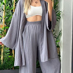 Zeagoo Women's Casual Comfort Set Loose Cardigan Top & High-Waist Wide-Leg Pants with Pockets