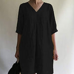 Zeagoo Women's Casual Loose Short Sleeve V-Neck Cotton Linen Dress