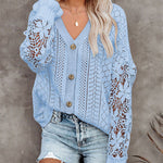 Zeagoo Long Sleeve Lace Cable Knit Sweater Open Front Cardigan Button Loose Shirts