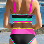 Color Contrast Patchwork Nylon Sporty 3 Piece Bikini Sets