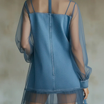 Denim Stand Collar Loose Long Sleeve Mini Dress