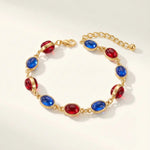 Gold Tone Alternating Red Blue Cabochon Alloy Bracelet