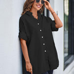 Zeagoo Long Cuffed Sleeve Shirts Button Down V Neck Blouse Loose Fitting Tops