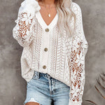 Zeagoo Long Sleeve Lace Cable Knit Sweater Open Front Cardigan Button Loose Shirts