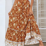Zeagoo Women's Bohemian Floral Skirt Elastic High Waist A- Line Tiered Flowy Beach Maxi Skirt