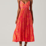 Elegant Floral Print Pleats Midi Dress