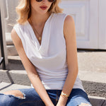Zeagoo Elegant Tops Women's Pleated Tops Sleeveless Shirt (DE Only)