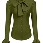Ruffle Long Sleeve Button-Down Tunic Tops - Zeagoo (Us Only)