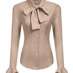 Ruffle Long Sleeve Button-Down Tunic Tops - Zeagoo (Us Only)