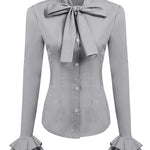 Ruffle Long Sleeve Button-Down Tunic Tops - Zeagoo (Us Only)