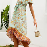 Zeagoo Women's Bohemian Floral Tie Front V Neck Midi Dresses