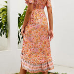 Zeagoo Women's Bohemian Floral Tie Front V Neck Midi Dresses
