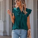 Zeagoo Satin Blouses for Women Sleeveless Bow Tops