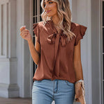 Zeagoo Satin Blouses for Women Sleeveless Bow Tops