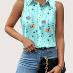 Zeagoo Sleeveless Blouses Casual Button Down Flower Tank Tops