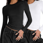 Zeagoo Women Y2K Crewneck Long Sleeve Slim Fit T-Shirt