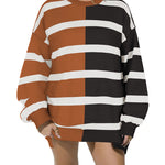 Zeagoo Striped Oversized Sweater Color Block Loose Pullover Top