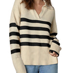 Zeagoo Women's Fall Striped Sweater V Neck Oversized Knitted Tops