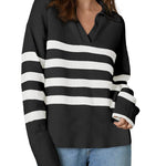 Zeagoo Women's Fall Striped Sweater V Neck Oversized Knitted Tops