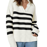 Zeagoo Women's Fall Striped Sweater V Neck Oversized Knitted Tops