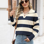 Zeagoo Women's Fall Striped Sweater V Neck Oversized Knitted Tops