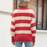 Zeagoo Women's Fall Striped Sweater V Neck Oversized Knitted Tops