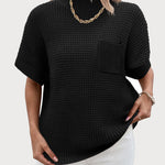 Zeagoo Vest Mock Neck Batwing Short Sleeve Ribbed Knit Tops