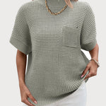 Zeagoo Vest Mock Neck Batwing Short Sleeve Ribbed Knit Tops