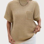 Zeagoo Vest Mock Neck Batwing Short Sleeve Ribbed Knit Tops